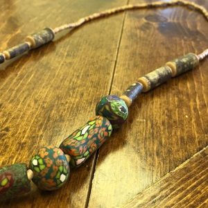 Hand Beaded Wooden and Clay Necklace